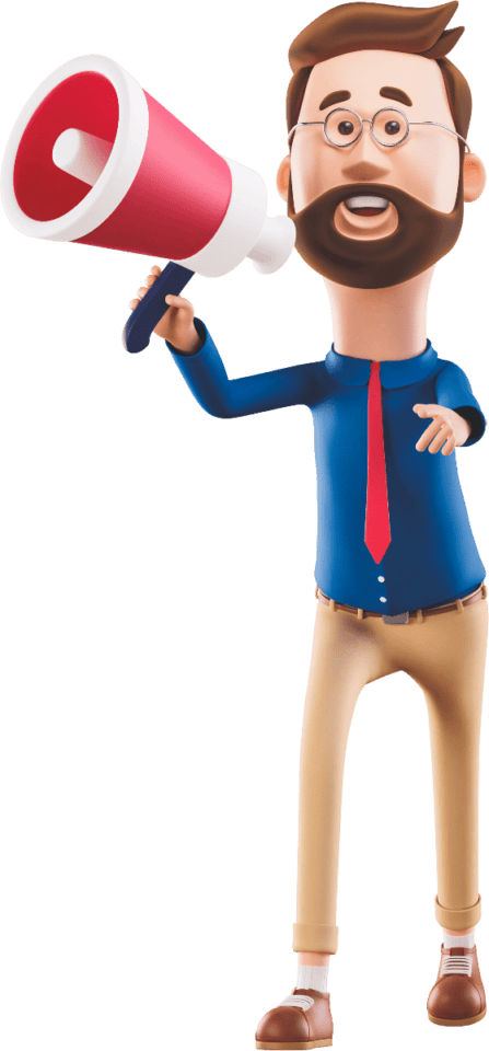 Hahmo megafonin kanssa