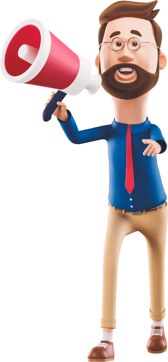 Hahmo megafonin kanssa